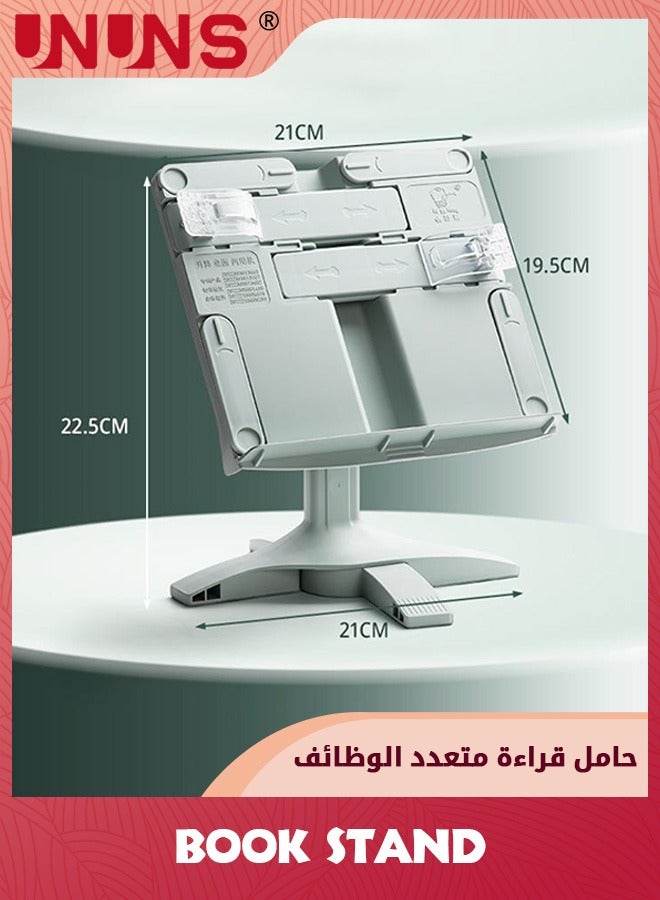 UNUNS Book Stand,Book Holder For Reading Hands Free,Adjustable Rest Book Holders Tray And Page Paper Clips,Foldable Desk Table Bookstand For Kids Textbooks Drawing Ipad Study Supplies,Green - Image 2