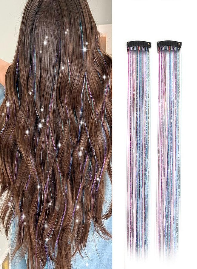 VIVIAN Clip Glitter Festival Tinsel Hair Extensions Hair Tinsel for party Hair Accessories kit 2Pcs Strands-Colorful - Image 1