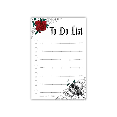 DAILY RITMO Gothic Skull Sticky to Do List Notepad | Witchy Gifts for Women | Goth Notes | Creepy Spooky Goth Emo Stuff | 50 Pages 4x6 by Daily Ritmo - Image 1