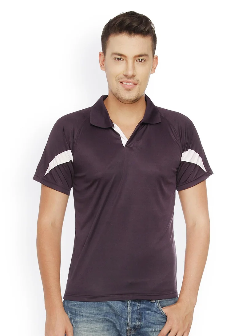 Men's Grape Purple Angled-Block Activewear Polo T-Shirt