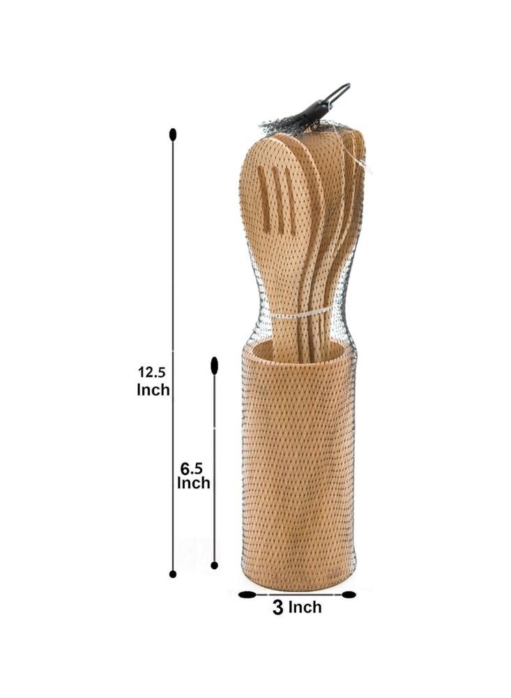 Bamboo 6-Piece Bamboo Cooking Utensil Set in Holder - Image 3