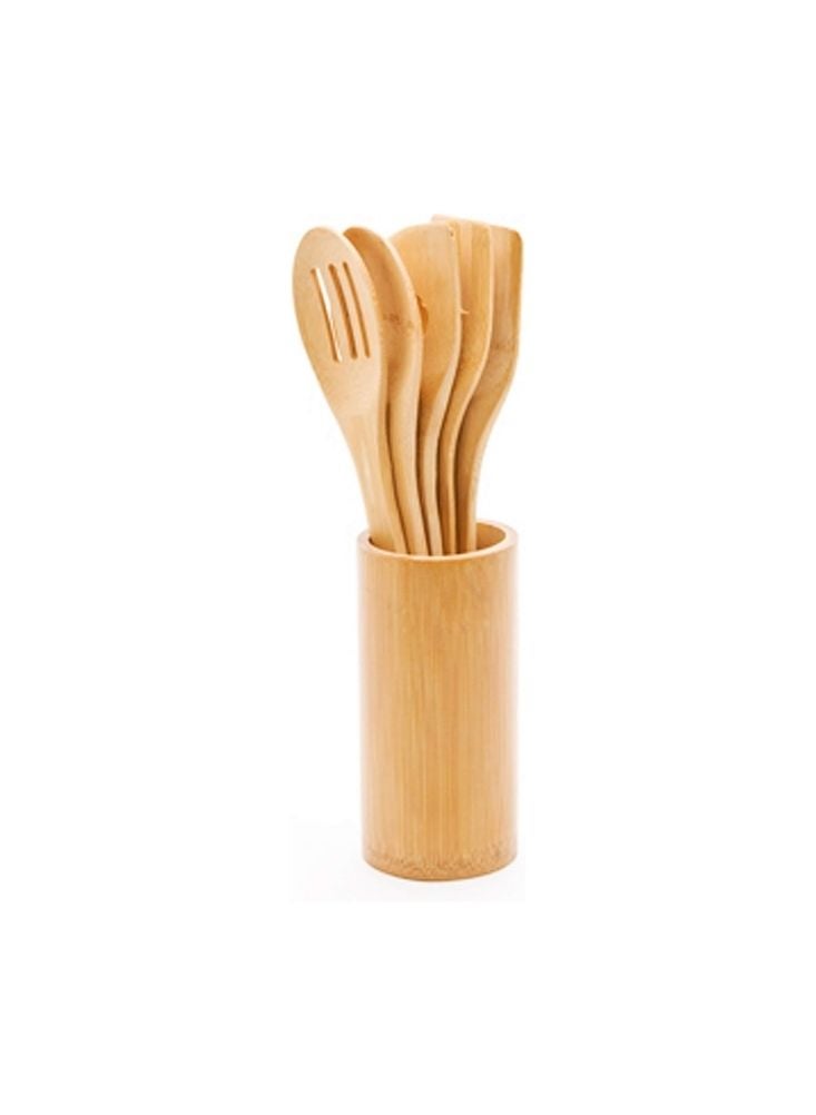 Bamboo 6-Piece Bamboo Cooking Utensil Set in Holder - Image 1