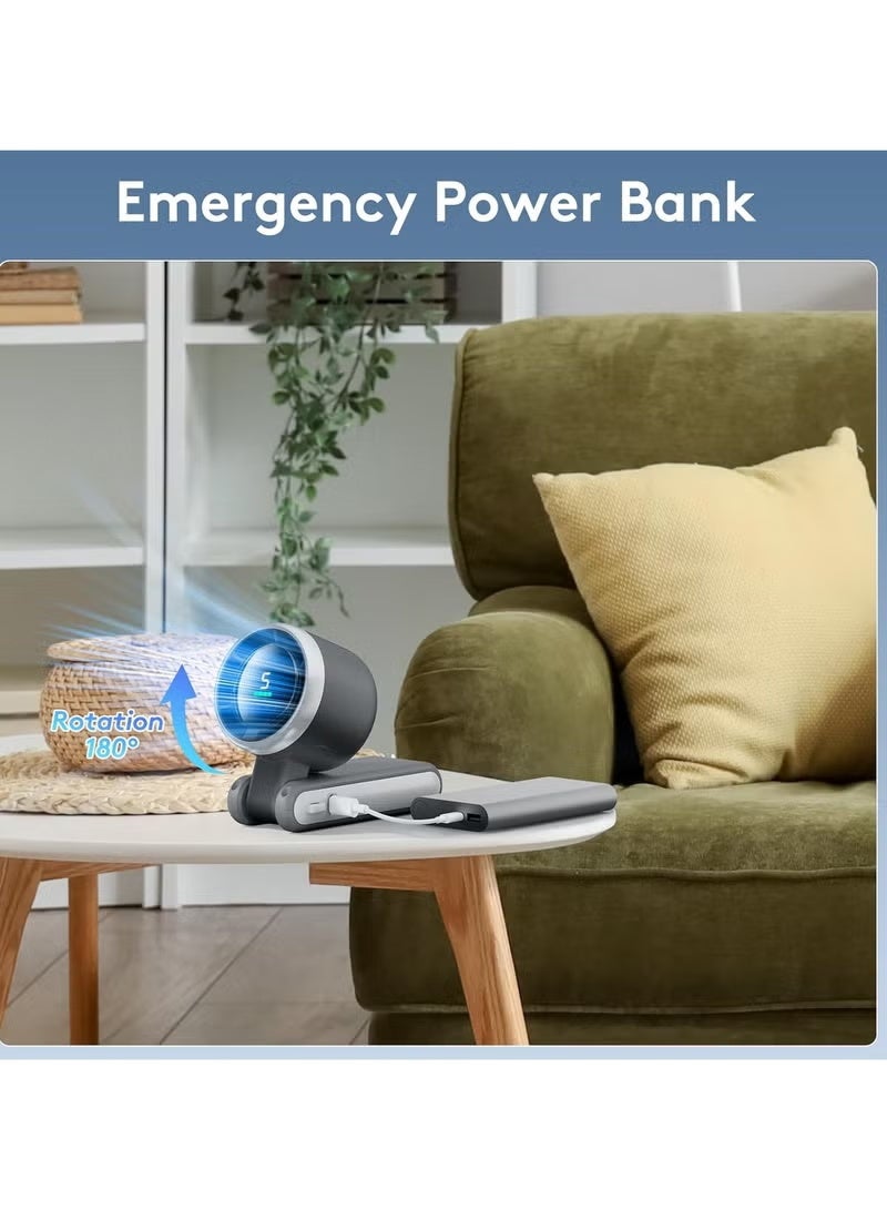 Portable handheld mini fan, foldable and neck-hanging strong wind turbine fan, super long battery life, USB rechargeable personal fan, 5-speed adjustment, digital display, suitable for women and men to travel, camp and go outdoors - Image 5