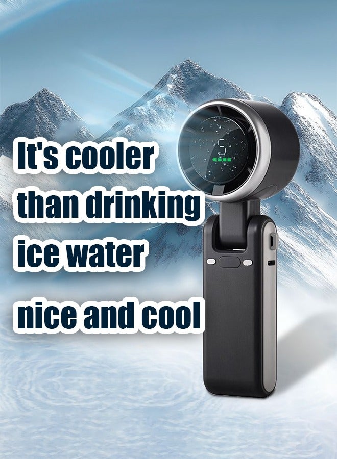 Portable handheld mini fan, foldable and neck-hanging strong wind turbine fan, super long battery life, USB rechargeable personal fan, 5-speed adjustment, digital display, suitable for women and men to travel, camp and go outdoors - Image 1