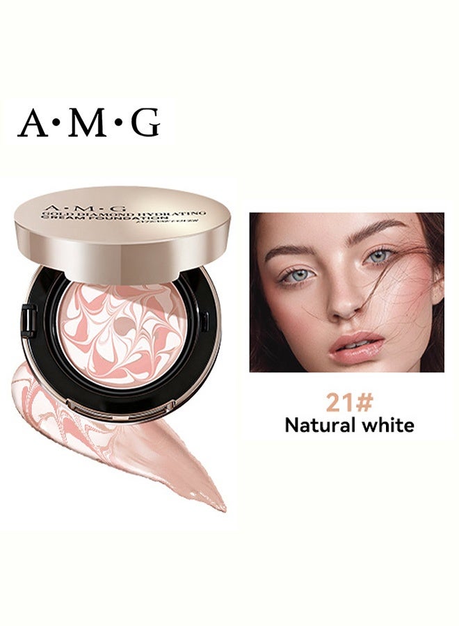 A.M.G Gold Diamond Hydrating Cream Foundation, Tri-color Marble Cushion Foundation, Long-Lasting Luminous Dewy Finish, Moisturizing Full Coverage Base Makeup with Puff 21#NaturalWhite - Image 2