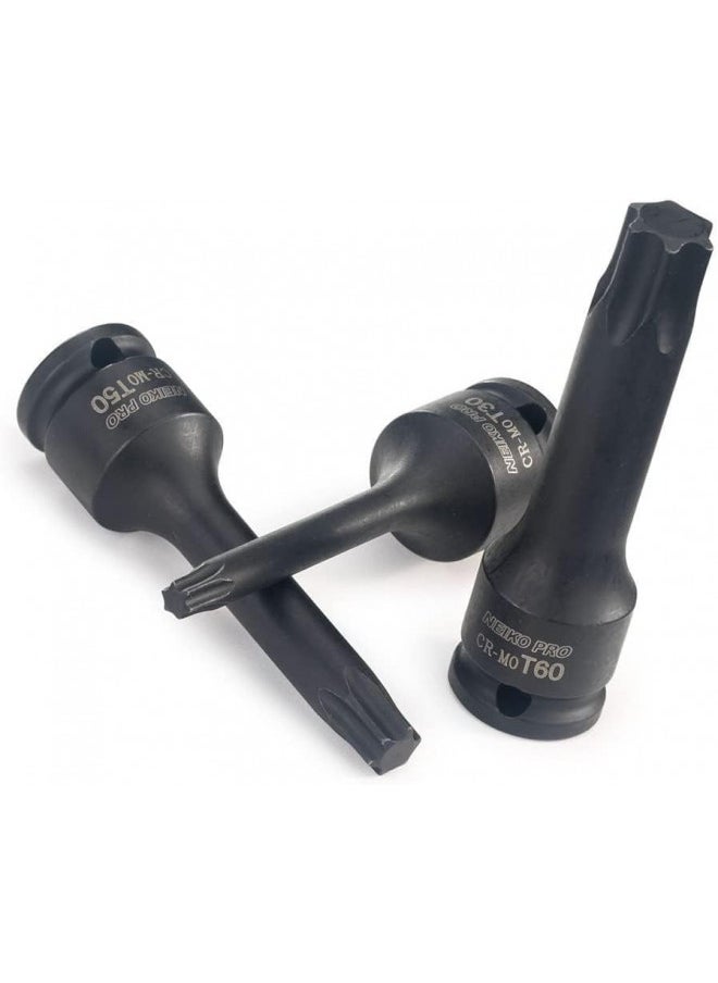 NEIKO 01132B 3/8 Drive Torx Star Driver Bit Socket Set | 7 Piece | T20 to T60 | 3 Length | Cr-Mo Impact Grade