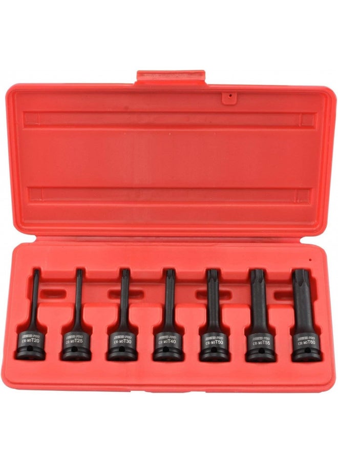 NEIKO 01132B 3/8 Drive Torx Star Driver Bit Socket Set | 7 Piece | T20 to T60 | 3 Length | Cr-Mo Impact Grade