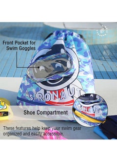 TAPIT Swimming Bag for Kids, Boys Astronaut Cartoon Printed Cute Sport Backpack with Dry and Wet Separation, Portable Swimming Backpack for Kids, Waterproof Swim Bag for Travel, Gym, Beach, Pool (Blue)  - Image 4