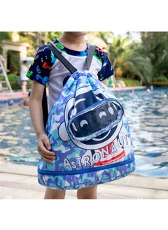 TAPIT Swimming Bag for Kids, Boys Astronaut Cartoon Printed Cute Sport Backpack with Dry and Wet Separation, Portable Swimming Backpack for Kids, Waterproof Swim Bag for Travel, Gym, Beach, Pool (Blue)  - Image 2