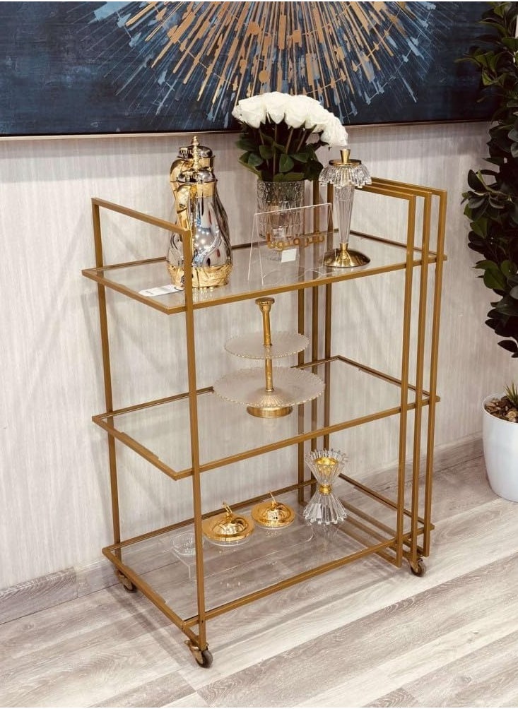 LINGWEI Modern Kitchen Serving Cart 1.3 Cm Metal Frame with Clear Glass Shelves Pre Assembled Utility Cart with Lockable Wheels Ideal for Home Kitchen Hotels  - Image 1