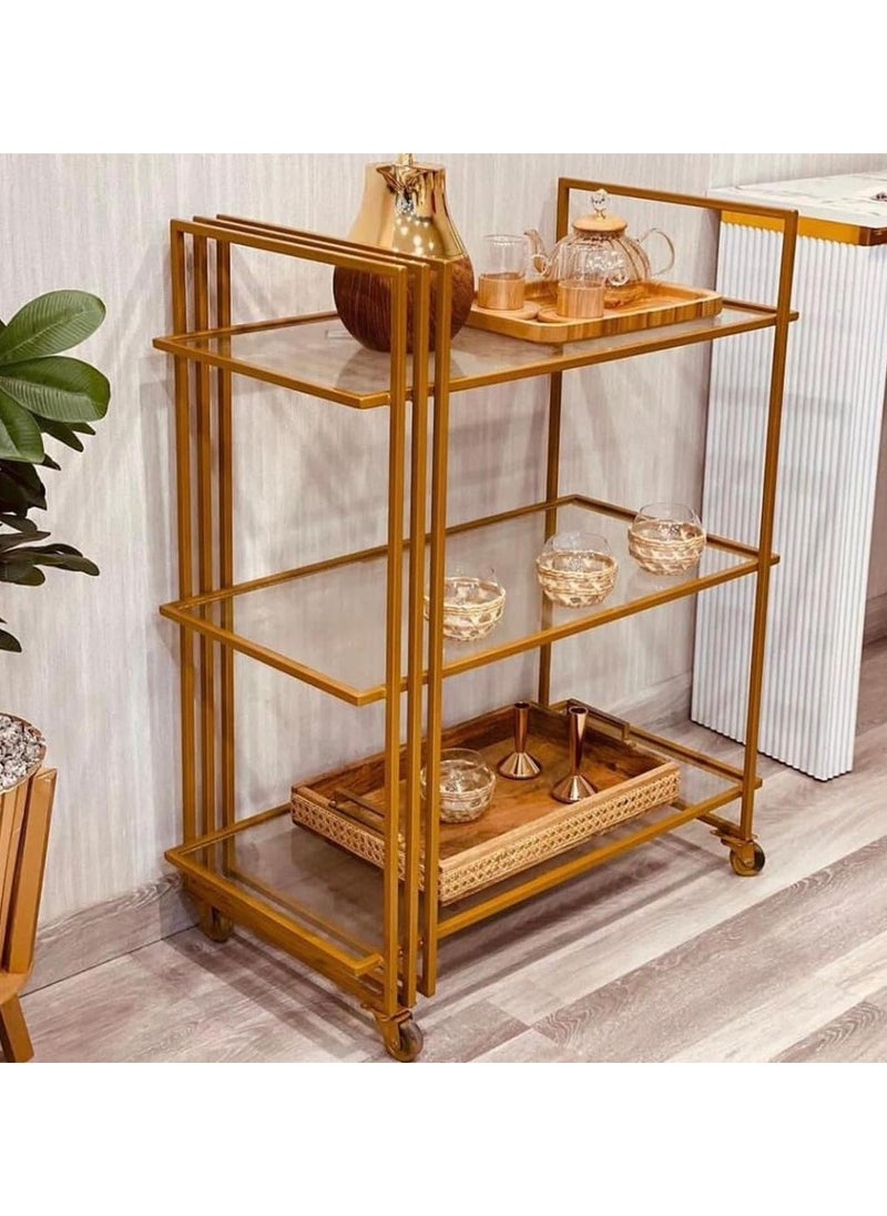 LINGWEI Modern Kitchen Serving Cart 1.3 Cm Metal Frame with Clear Glass Shelves Pre Assembled Utility Cart with Lockable Wheels Ideal for Home Kitchen Hotels  - Image 2