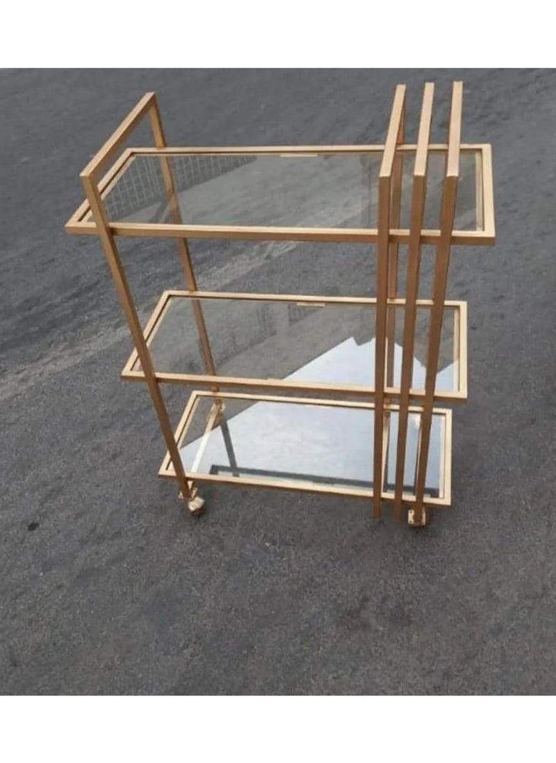 LINGWEI Modern Kitchen Serving Cart 1.3 Cm Metal Frame with Clear Glass Shelves Pre Assembled Utility Cart with Lockable Wheels Ideal for Home Kitchen Hotels  - Image 5