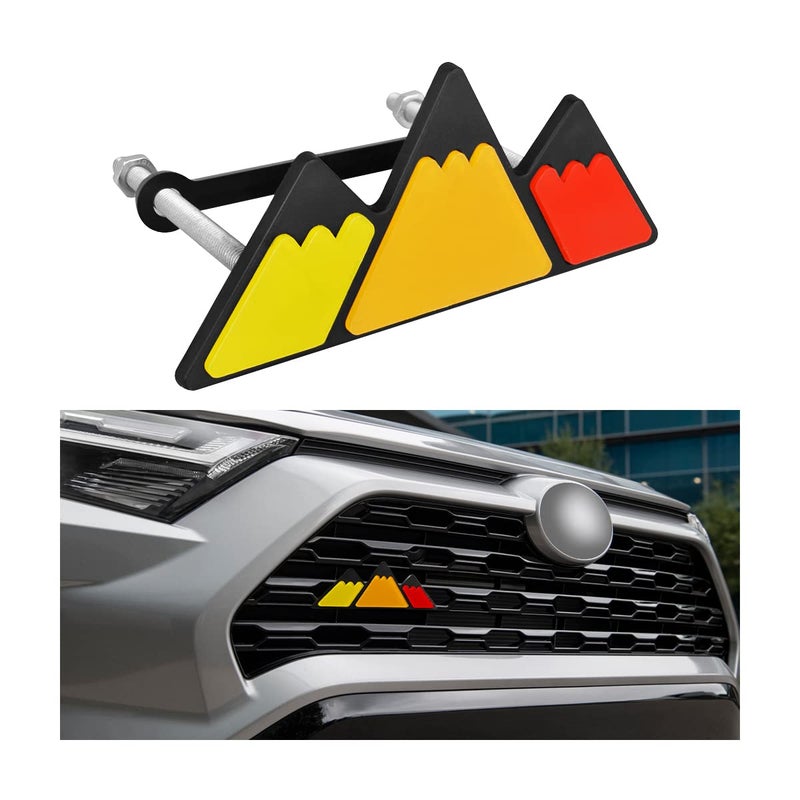 AICEL TriColor Grille Emblem for Car 3 Color Snow Mountain Sticker Decoration Triangle Badge Decal for Auto Bumper Automotive Exterior Accessories Universal Fit for Tacoma4RunnerTundraOrange