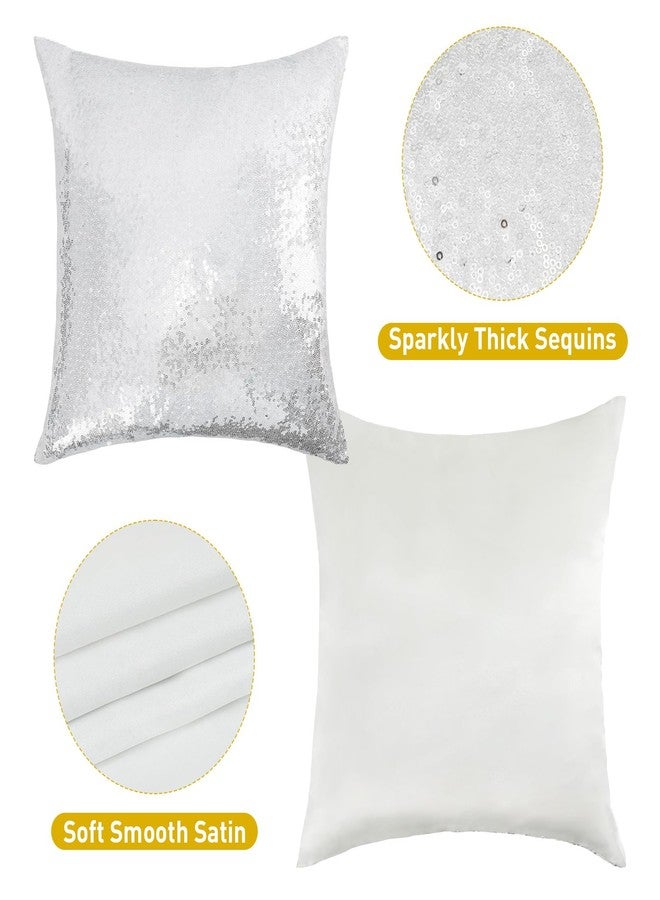 SquarePie Sequin Pillow Covers 18x18 Inch Set of 4 Sparkling Silver Decorative Cushion Case Square Throw Pillow Covers for Couch Bed Sofa Living Room Home Decor - Image 2