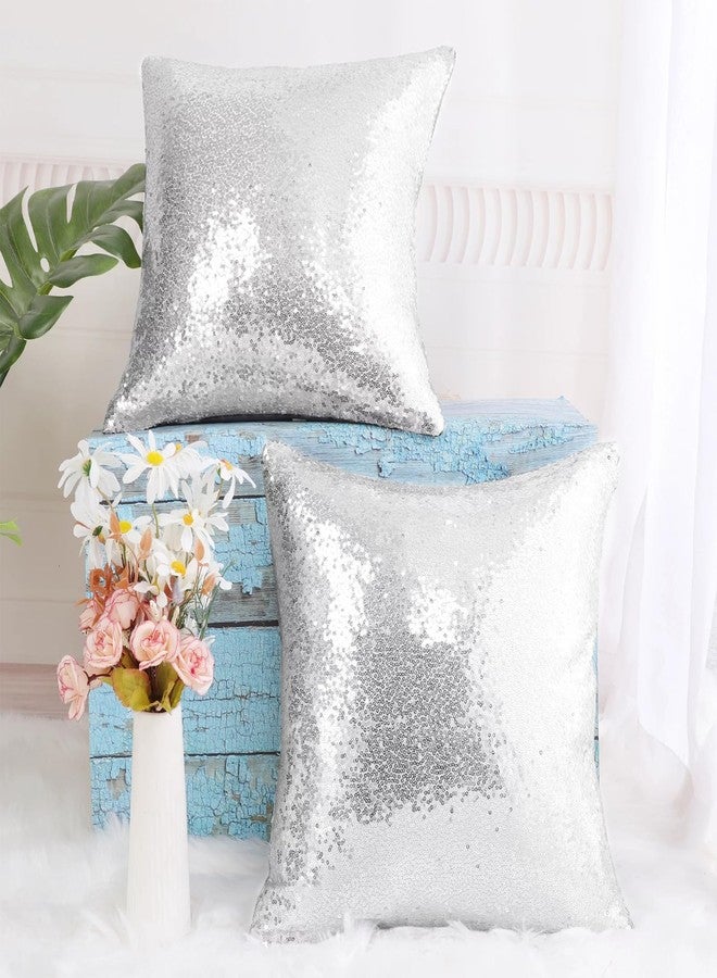 SquarePie Sequin Pillow Covers 18x18 Inch Set of 4 Sparkling Silver Decorative Cushion Case Square Throw Pillow Covers for Couch Bed Sofa Living Room Home Decor - Image 5