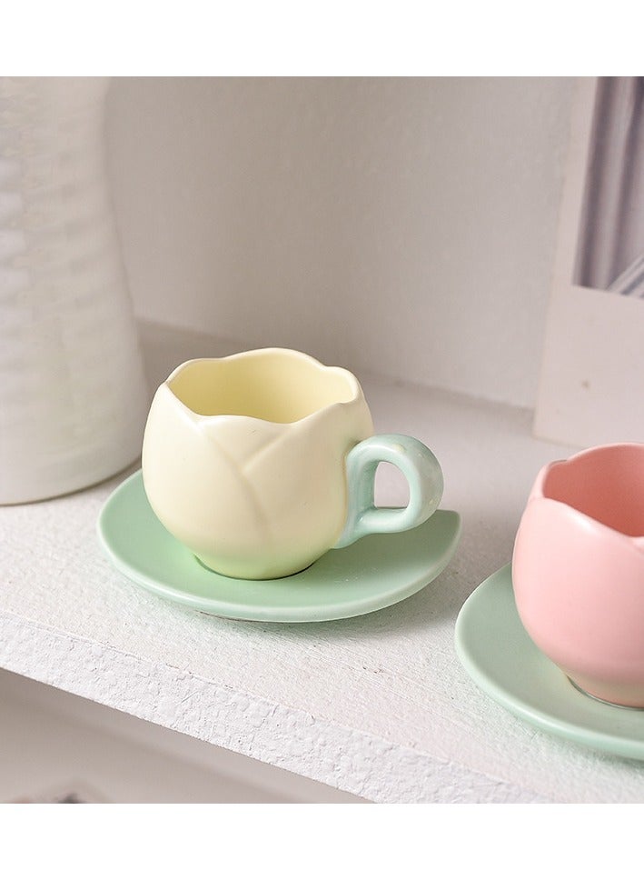 European retro tulip yellow coffee cup beautiful and exquisite flower mug afternoon tea ceramic cup and saucer set  - Image 1