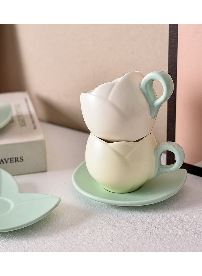 European retro tulip yellow coffee cup beautiful and exquisite flower mug afternoon tea ceramic cup and saucer set  - Image 3