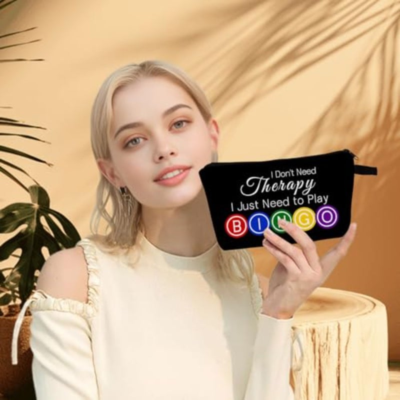 Bingo Game Gift for Women I Just Need Bingo Print Makeup Bag Birthday and Holiday Gift for Game Lovers Casino Lover Gift Black - Image 4