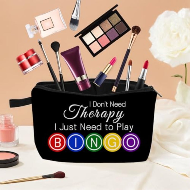Bingo Game Gift for Women I Just Need Bingo Print Makeup Bag Birthday and Holiday Gift for Game Lovers Casino Lover Gift Black - Image 5