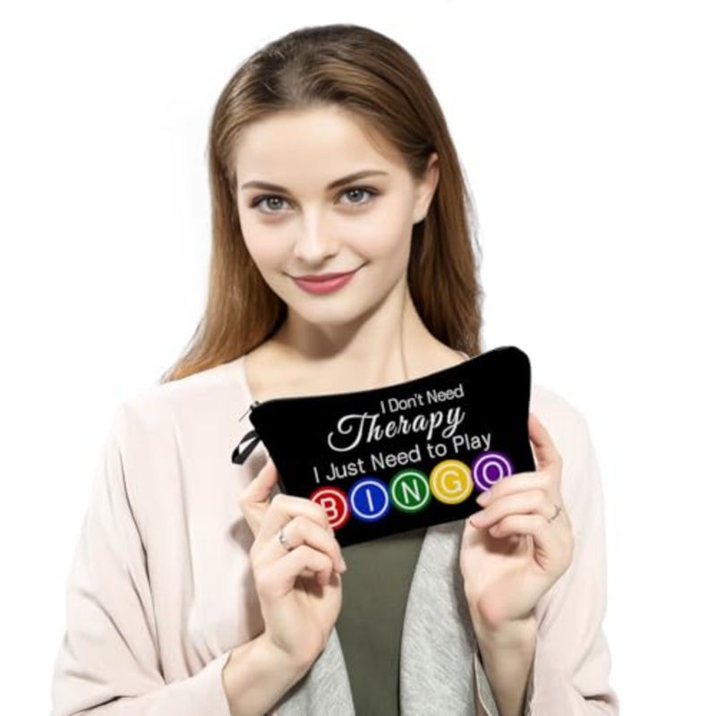 Bingo Game Gift for Women I Just Need Bingo Print Makeup Bag Birthday and Holiday Gift for Game Lovers Casino Lover Gift Black - Image 3