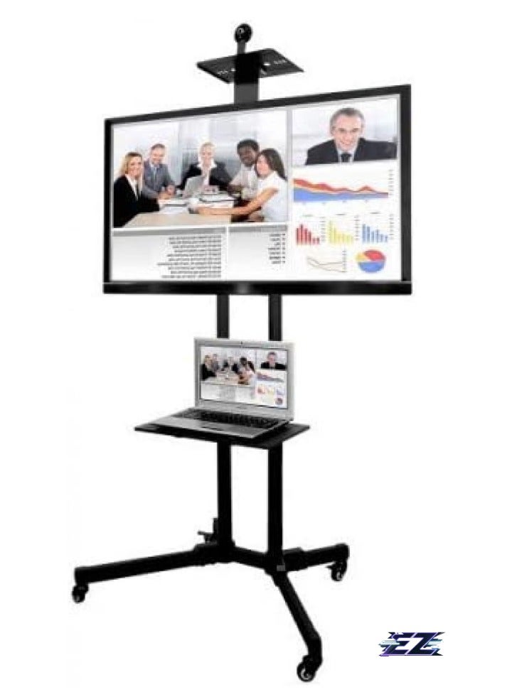 ELTRAZONE Single Monitor Fully Adjustable Computer Desk TV Mount with Wheels – Articulating Stand for 32”-65” LCD Screens, 360° Swivel, VESA Compatible - Image 1