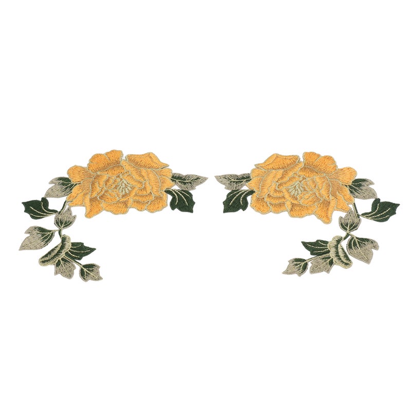 1 Pair Flower Embroidery Patches Beautiful Flowers Pattern Embroidered Applique Iron On Patches for DIY Clothes Yellow - Image 4