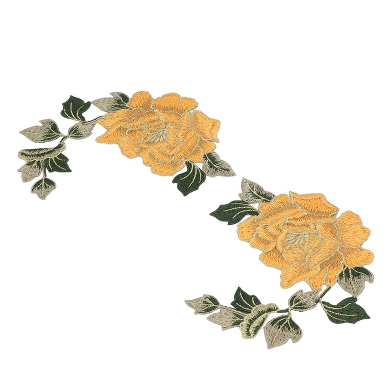 1 Pair Flower Embroidery Patches Beautiful Flowers Pattern Embroidered Applique Iron On Patches for DIY Clothes Yellow - Image 1