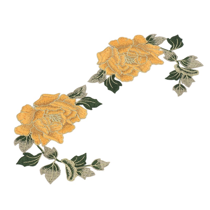 1 Pair Flower Embroidery Patches Beautiful Flowers Pattern Embroidered Applique Iron On Patches for DIY Clothes Yellow - Image 2