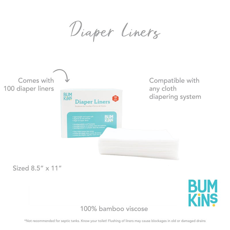 BUMKiNs بطانة حفاضات قماشية قابلة للتصرف من بومكينز، قابلة للتحلل، محايدة، 100 قطعة (عبوة من 1) - Image 4