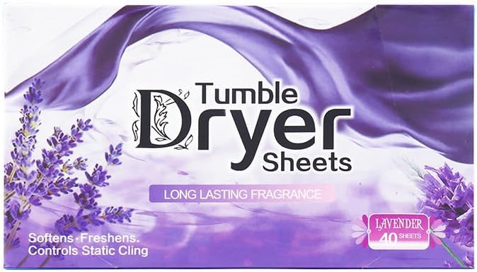 Dryer Sheets 40 Count Lavender Fabric Softener Sheets, Plant-Based Anti Static Laundry Sheets for Clothes, Natural Softening Dryer Sheets Gentle on Sensitive Fabrics (Lavender) - Image 1