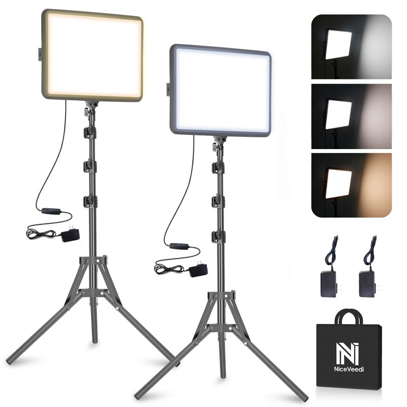 NiceVeedi 2-Pack 25W Photography Lighting, 2900-7000K Dimmable Ring Light with Tripod Stand, 73â€ Studio Video Light for Video Recording/Photography/Live Streaming/YouTube/TikTok/Makeup/Video Calls - Image 1