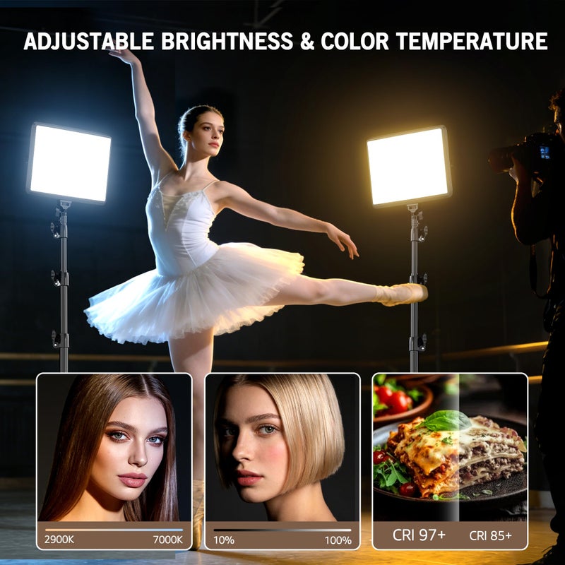 NiceVeedi 2-Pack 25W Photography Lighting, 2900-7000K Dimmable Ring Light with Tripod Stand, 73â€ Studio Video Light for Video Recording/Photography/Live Streaming/YouTube/TikTok/Makeup/Video Calls - Image 3