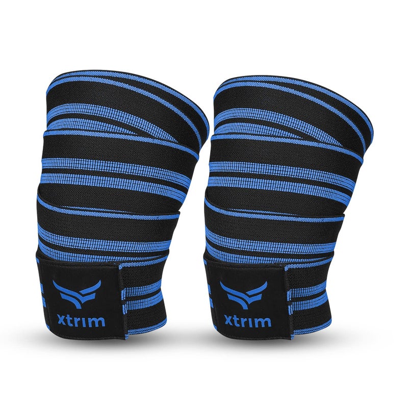 XTRIM Knee Support for Men - Knee Wraps - Knee Stabilizer - Unisex Knee Bands for Sports, Squats, and Heavy Lifting, Washable Fabric (2 Meters Long, Set of 2, Blue) - Image 1