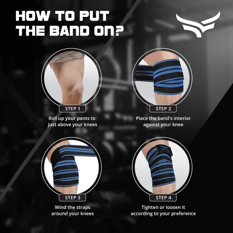 XTRIM Knee Support for Men - Knee Wraps - Knee Stabilizer - Unisex Knee Bands for Sports, Squats, and Heavy Lifting, Washable Fabric (2 Meters Long, Set of 2, Blue) - Image 5