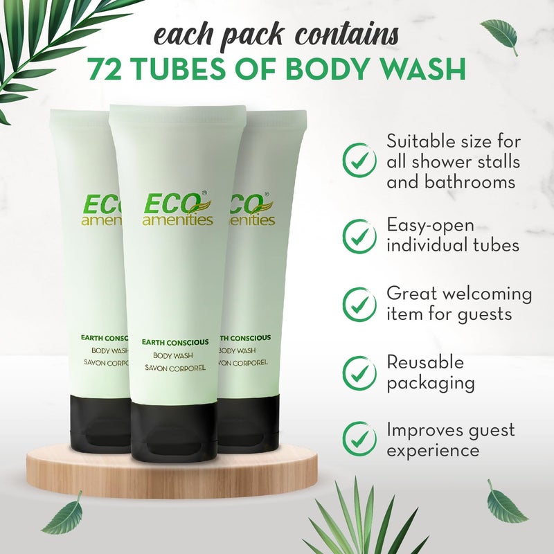 ECO amenities Hotel Body Wash - TSA Approved Travel Shower Gel - Leak-Proof Individual Body Wash - Cruelty-Free Mini Toiletries - 0.75 Fl Oz, Pack of 72, Green Tea - Image 2