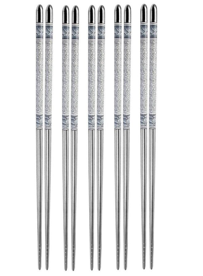 AIMERS Stainless Steel Chopsticks - 5 Pairs Grey & White Porcelain Pattern Non-Slip, Lightweight, Dishwasher Safe, Easy to Use, Grey - Chop Stick Utensils - Image 1