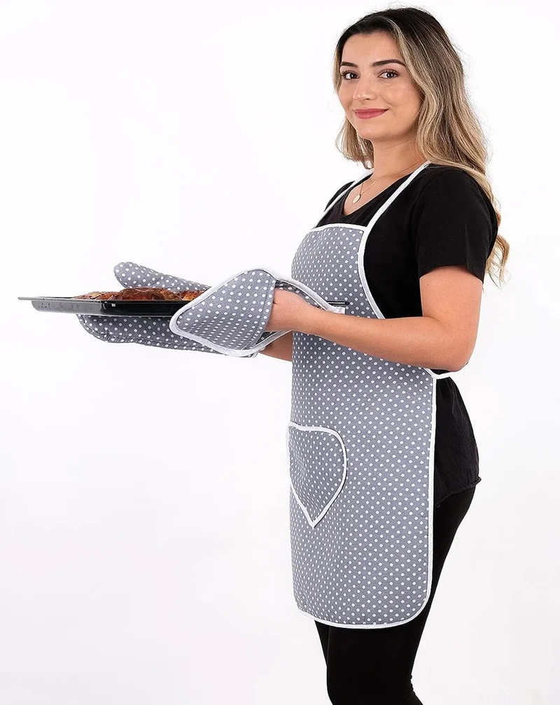 Favora Sevilya Trendy 3 Piece Set Liquid Proof Kitchen Apron Set - Gray B