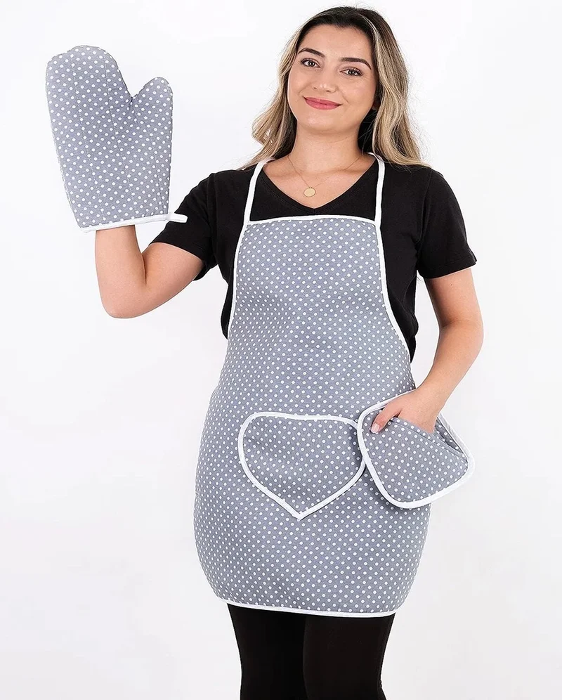Favora Sevilya Trendy 3 Piece Set Liquid Proof Kitchen Apron Set - Gray B