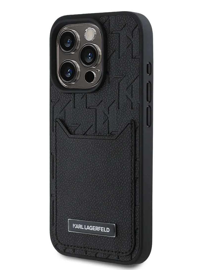Karl Lagerfeld PU Hard Case with Card slot & Monogram Design Logo for iPhone 16 Pro Max/Drop Protection/Comfortable Grip-Black