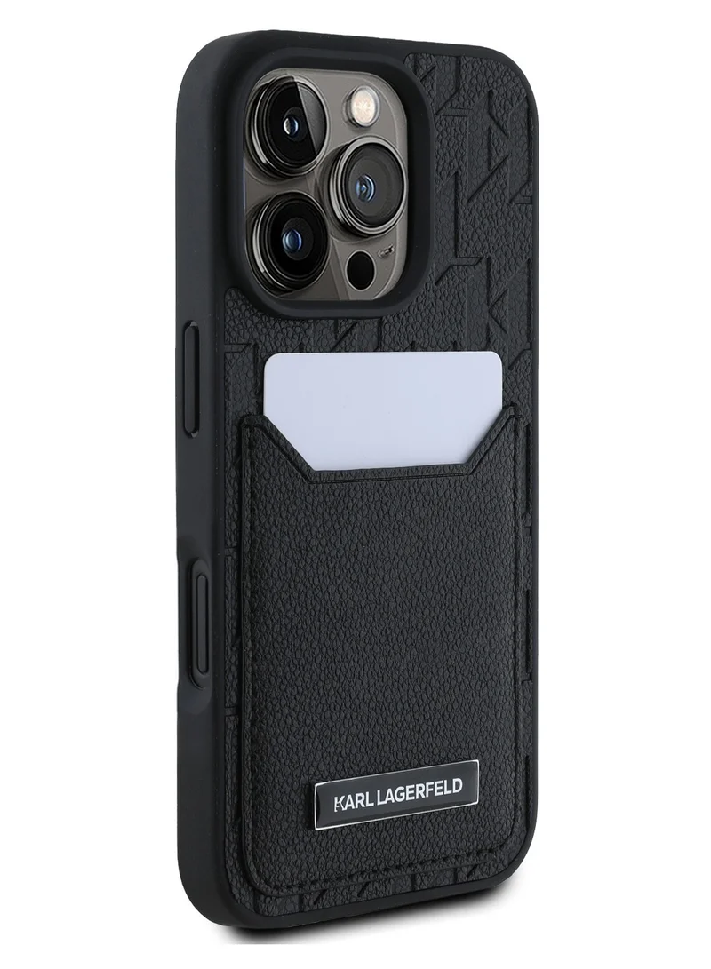 Karl Lagerfeld PU Hard Case with Card slot & Monogram Design Logo for iPhone 16 Pro Max/Drop Protection/Comfortable Grip-Black