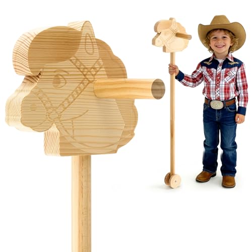 BrightRow Wood Hobby Horse for Kids Handcrafted Stick Horse Toy with Wood Wheels 36 Inches Cowboys Stick Pony for Kids Toddlers Preschoolers Knights Explorers - Image 1