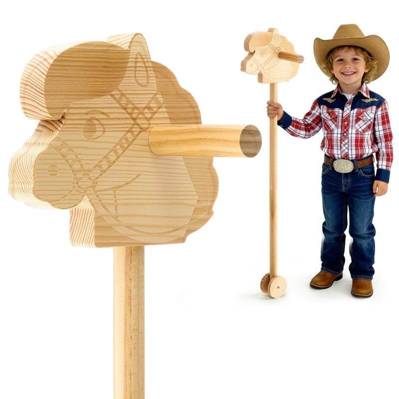 BrightRow Wood Hobby Horse for Kids Handcrafted Stick Horse Toy with Wood Wheels 36 Inches Cowboys Stick Pony for Kids Toddlers Preschoolers Knights Explorers - Image 3