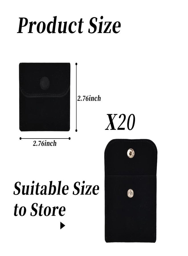 VIOCIWUO 20PCS Velvet Jewelry Pouches with Snap Button, Small Microfiber Velvet Jewelry Bag for Storing Ring Bracelets Necklaces Earring(Black) - Image 2