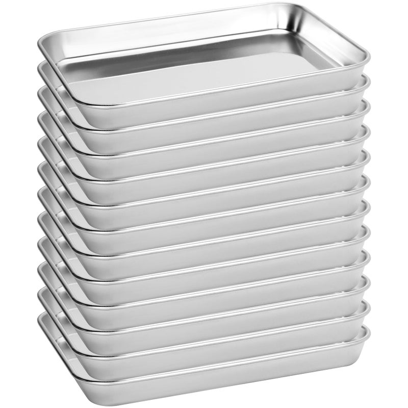 BIEAMA 12 Pack Stainless Steel Baking Sheet Pans, 9" L Ã— 7" W Ã— 1" H Cookie Sheets for Toaster Oven, Rust-Resistant, Dishwasher Safe - Image 1