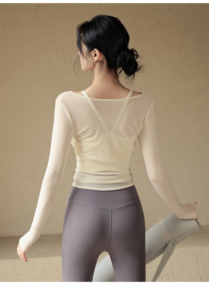 2PCS  Women's Workout Tops Long Sleeve Deep V Neck Wrap Front Yoga Shirts Breathable Active Crop Tops Female Fitness Shirts Solid - Image 3