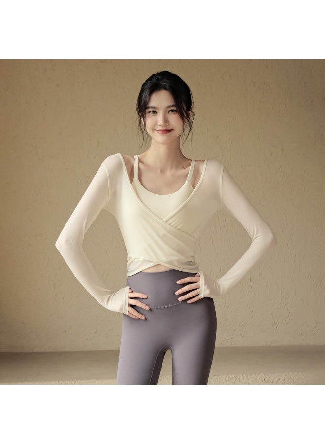 2PCS  Women's Workout Tops Long Sleeve Deep V Neck Wrap Front Yoga Shirts Breathable Active Crop Tops Female Fitness Shirts Solid - Image 1