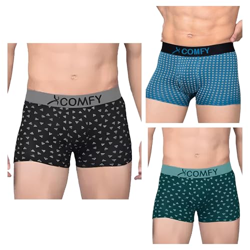 AMUL COMFY Printed Spandex Trunk for Men | 95% Cotton 5% Spandex | Super Combed Cotton Stretch Fabric | Outer Elastic Comfort Fit | Soft Hand Feel | No Marks Waistband | Color may vary | (Pack of 3) - Image 1