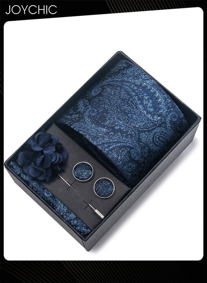 Joychic Classic Pattern Ties for Men Set with Pocket Square Cufflink and Corsage, Necktie in Gift Box for Wedding and Business Formal Occasions - Image 1