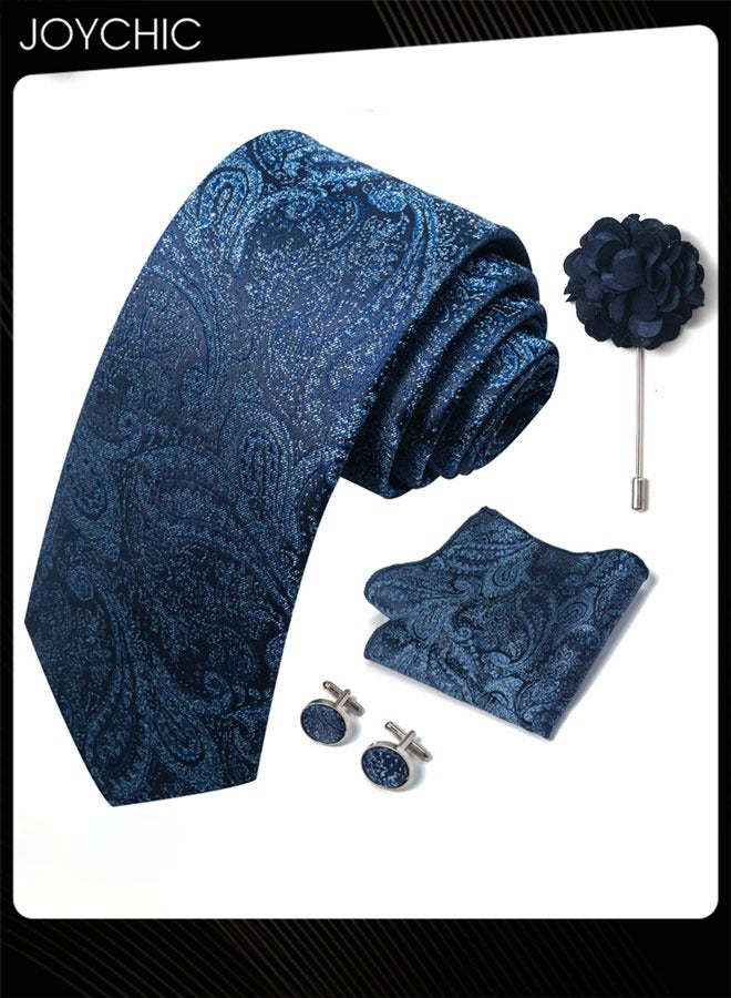 Joychic Classic Pattern Ties for Men Set with Pocket Square Cufflink and Corsage, Necktie in Gift Box for Wedding and Business Formal Occasions - Image 2