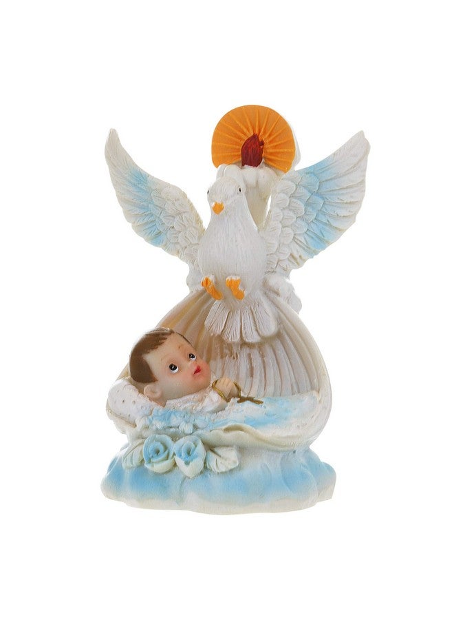 Lunaura Religious Keepsake - Set of 12"Boy" Baby Laying in Basket with Dove and Candle Favors - Blue - Image 5